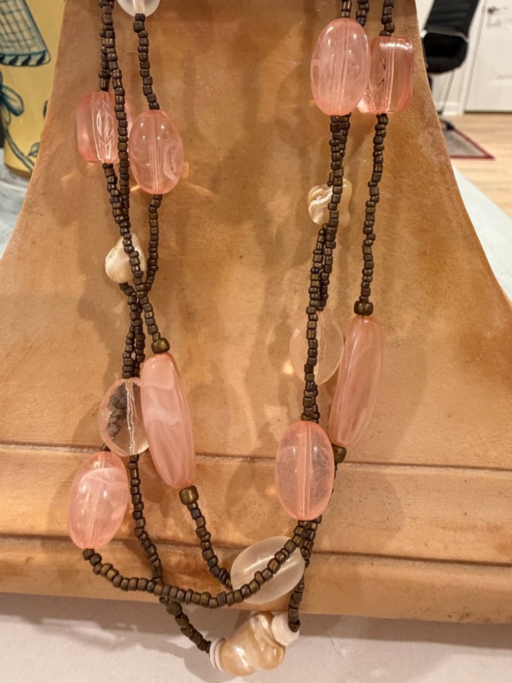 Multi-Strand Pink Glass Bead Necklace